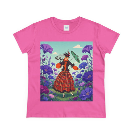 🌺✨ The Enchanted Flower Promenade Cotton Tee – Art Deco Fashion Whimsy