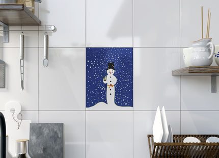 Snowman in Falling Snow Ceramic Tile