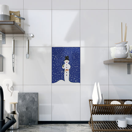 Snowman in Falling Snow Ceramic Tile