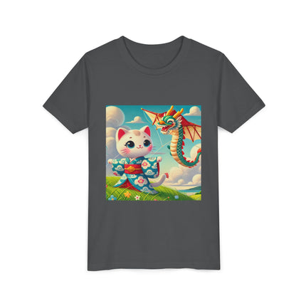 Geisha Kitten and the Dragon Kite Youth Short Sleeve Tee