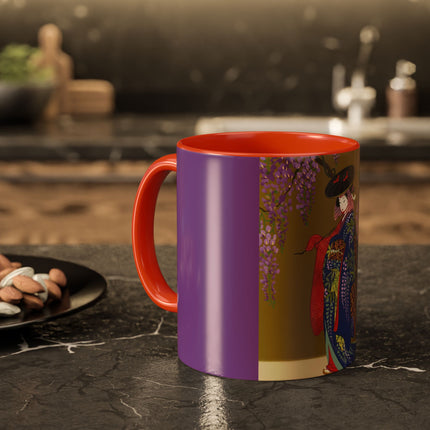 Wisteria Elegance Colorful Mug (11oz, 15oz) – Floral Beauty, Kimono Art & Timeless Grace