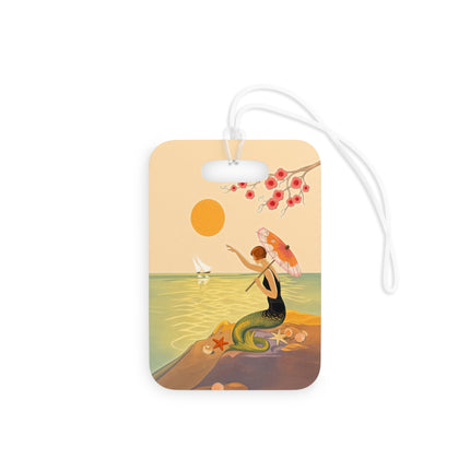 🧜‍♀️☂️ The Mermaid With The Parasol Luggage Tag – Art Deco Seaside Fantasy