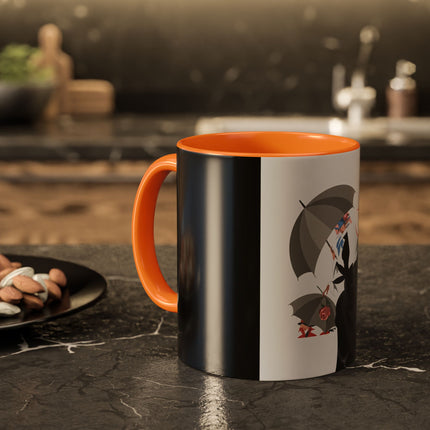 The Lady of Silver Umbrellas Colorful Mug (11oz, 15oz) – Art Deco Mystery, Elegant Fashion & Silver Dreamscape