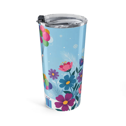 🎈🌸 The Christmas Balloon Garden Tumbler – Art Deco Holiday Whimsy