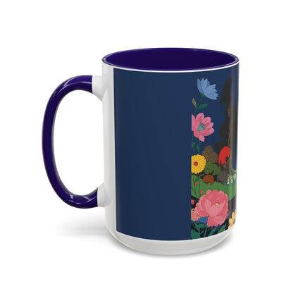The Lady And The Crimson Moonbird Colorful Mugs – Art Deco Whimsical Garden Elegance