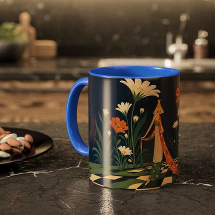 🌼🧡 The Midnight Floral Masquerade Colorful Mug – Art Deco Fashion Fantasy