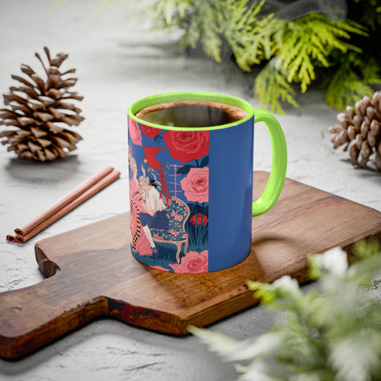 The Lady And The Scarlet Macaw Colorful Mugs – Art Deco Floral Elegance
