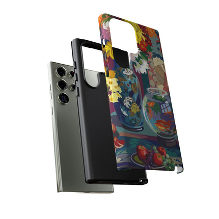 Floral Fishbowl Still Life Phone Case – Vibrant Harmony & Colorful Life