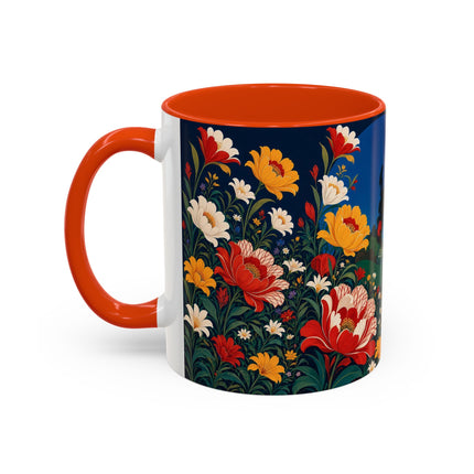 🌺🐦 The Enchanted Birdcage Garden Colorful Mug – Art Deco Floral Fantasy