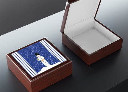 Snowman in Falling Snow Jewelry Box