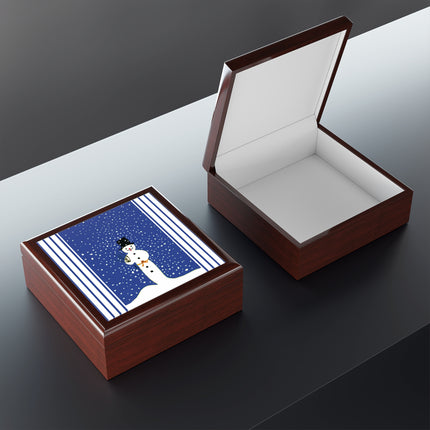 Snowman in Falling Snow Jewelry Box