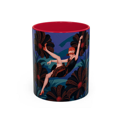 🖤🌺 The Midnight Floral Acrobat Colorful Mug – Art Deco Fashion Whimsy