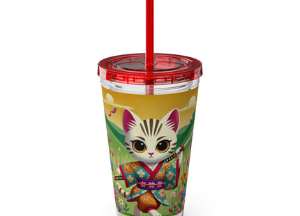 Samurai Kitten Sunsplash Tumbler with Straw, 16oz