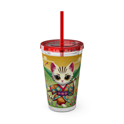 Samurai Kitten Sunsplash Tumbler with Straw, 16oz