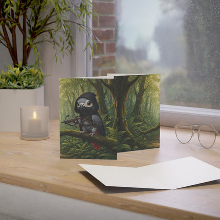 🦜🏹 The African Grey Forest Archer Greeting Card – Whimsical Animal Adventure