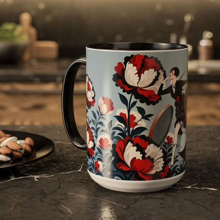 ❤️🌺 The Scarlet Blossom Dancer Colorful Mug – Art Deco Fashion Whimsy