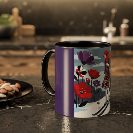 🎿❄️ The Winter Flower Skier Colorful Mug – Art Deco Alpine Fantasy