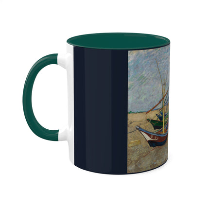 Fishing Boats on the Beach at Saintes-Maries by Vincent Van Gogh Colorful Mugs, 11oz