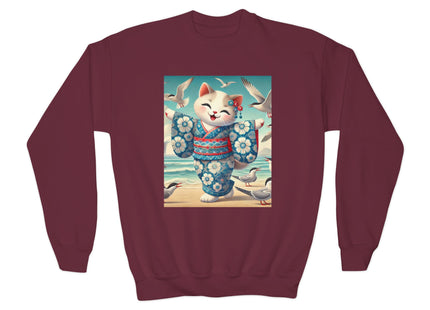 Geisha Kitten by the Seaside Youth Crewneck Sweatshirt