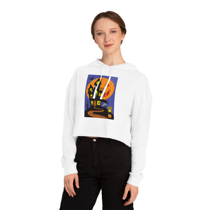 Halloween Night at the Haunted House Women’s Cropped Hooded Sweatshirt