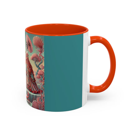 Cherry Blossom Courtesans & Crimson Crab Colorful Mug – Imperial Elegance & Playful Charm