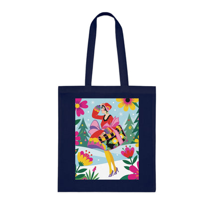 🎄🌺 Christmas In The Winter Garden Cotton Tote Bag – Art Deco Holiday Whimsy