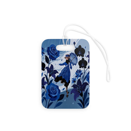☔💙 The Blue Rain Promenade Luggage Tag – Art Deco Floral Fashion