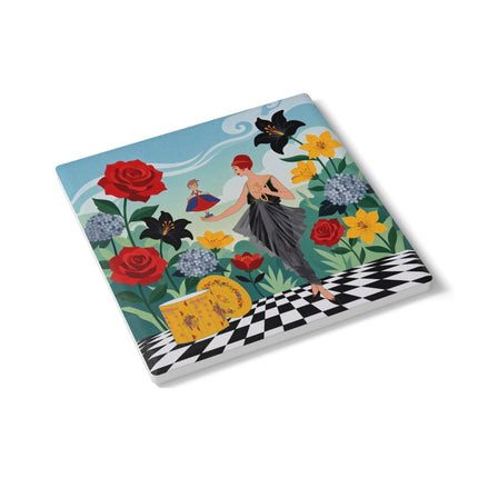 🌹🎭 The Lady Of The Little Dancer Ceramic Coaster – Art Deco Floral Fantasy