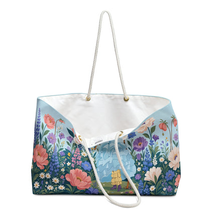 🌸🩵 The Enchanted Bluebell Garden Promenade Weekender Bag – Art Deco Floral Whimsy