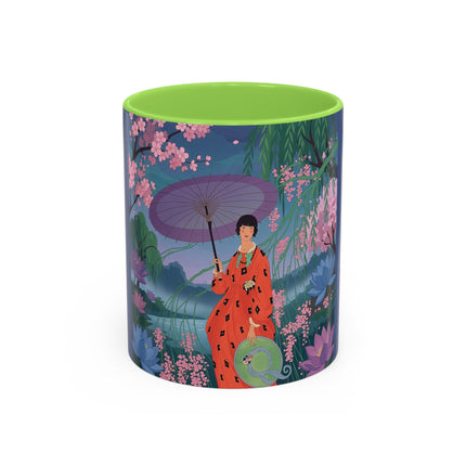 The Lady Of The Cherry Blossoms Colorful Mugs – Art Deco Spring Elegance