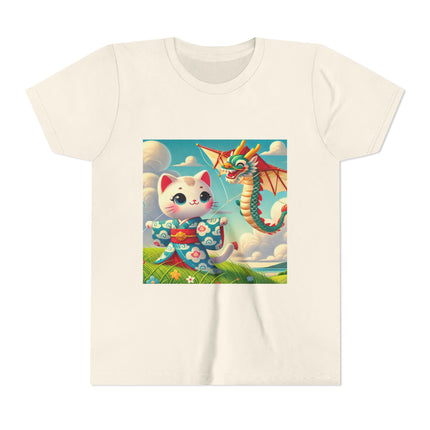 Geisha Kitten and the Dragon Kite Youth Short Sleeve Tee