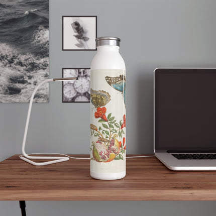 Blue Butterflies and Pomegranate by Maria Sibylla Merian Slim Water Bottle