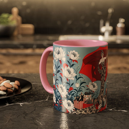 ❤️🌺 The Scarlet Parasol Spectacle Colorful Mug – Art Deco Fashion Elegance