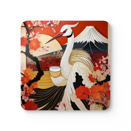 Crane at an Autumn Vineyard Corkwood Coaster Set