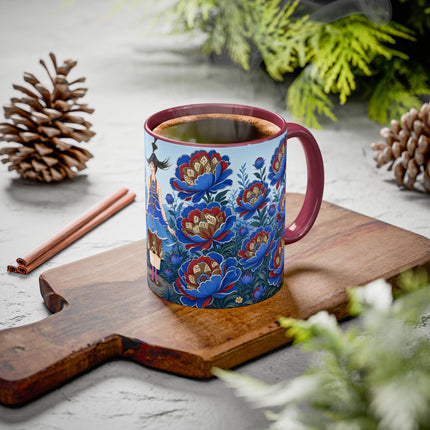 💙🌺 The Sapphire Blossom Garden Dancer Colorful Mug – Art Deco Fashion Fantasy