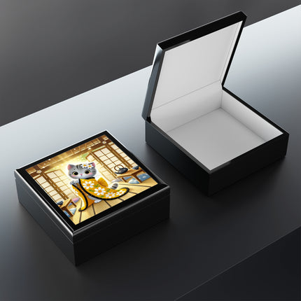 Playful Kitten in the Tea Room Jewelry Box