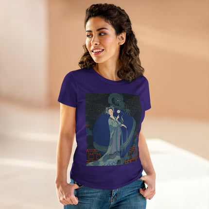 🐉🪷 The Lady Of The Lotus Dragon Cotton Tee – Art Deco Asian Fantasy