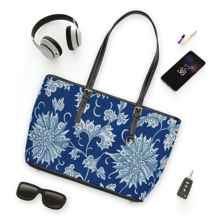 Blue Flower Pattern by Owen Jones PU Leather Shoulder Bag