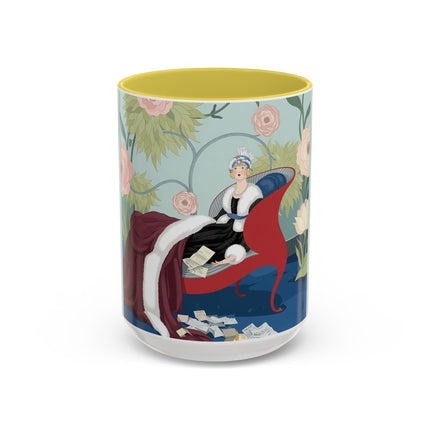 The Lady Of The Scarlet Chaise Colorful Mugs – Art Deco Romantic Elegance