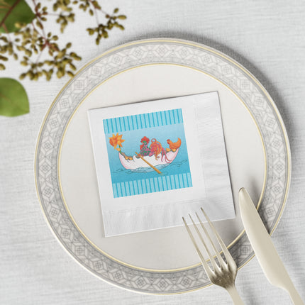 A Rooster's Seafaring Adventure White Coined Napkins