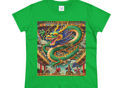 Tibetan Dragon Over Kabuki Duel Women's Midweight Cotton Tee