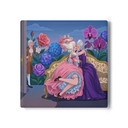 🌹💜 The Secret Embrace Ceramic Coaster – Art Deco Floral Romance