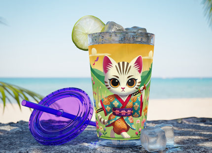 Samurai Kitten Sunsplash Tumbler with Straw, 16oz