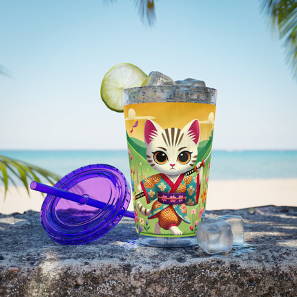 Samurai Kitten Sunsplash Tumbler with Straw, 16oz