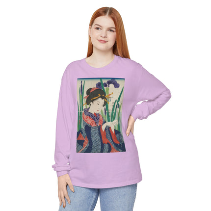 Woman with Origami Crane Garment-dyed Long Sleeve T-Shirt