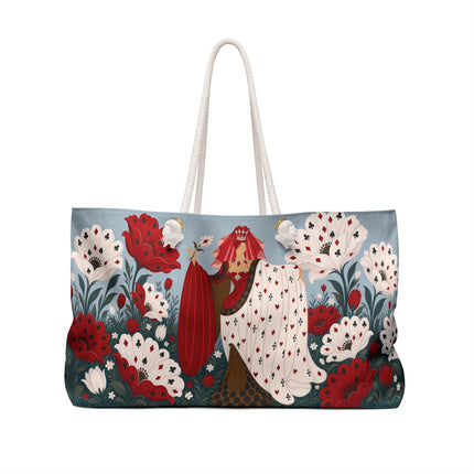 ❤️♠️ The Enchanted Playing Card Garden Weekender Bag – Art Deco Floral Fantasy