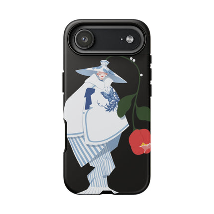 Blue & White Porcelain Geisha Phone Case – Elegant Mystery & Floral Grace