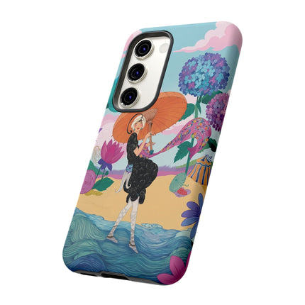 🌊☂️ The Lady Of The Flowered Seashore Phone Case – Art Deco Seaside Fashion