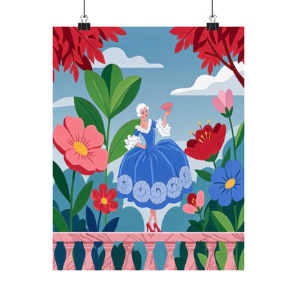 🌸🪭 The Lady Of The Grand Flower Terrace Matte Vertical Poster – Art Deco Floral Elegance
