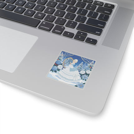 💙❄️ The Lady Of The Winter Looking Glass Kiss-Cut Sticker – Art Deco Christmas Fantasy
